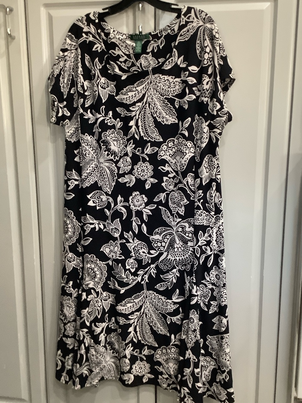 Ralph Lauren Black & White Floral Flare Midi Dress Plus Sz 2X